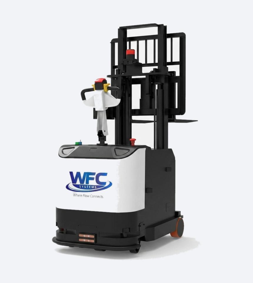 Front three-quarter view of the WFC Systems 1.2T Reach Truck AMR