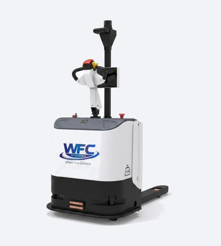 Front three-quarter view of the WFC Systems 1.5T Pallet Jack AMR
